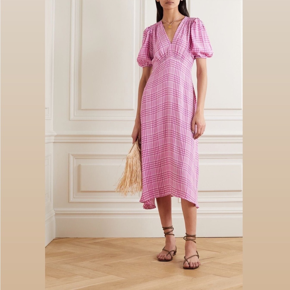 Faithfull the Brand Pink Plaid Midi Dress